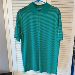 Nike Men's green and white Striped Polo Shirt